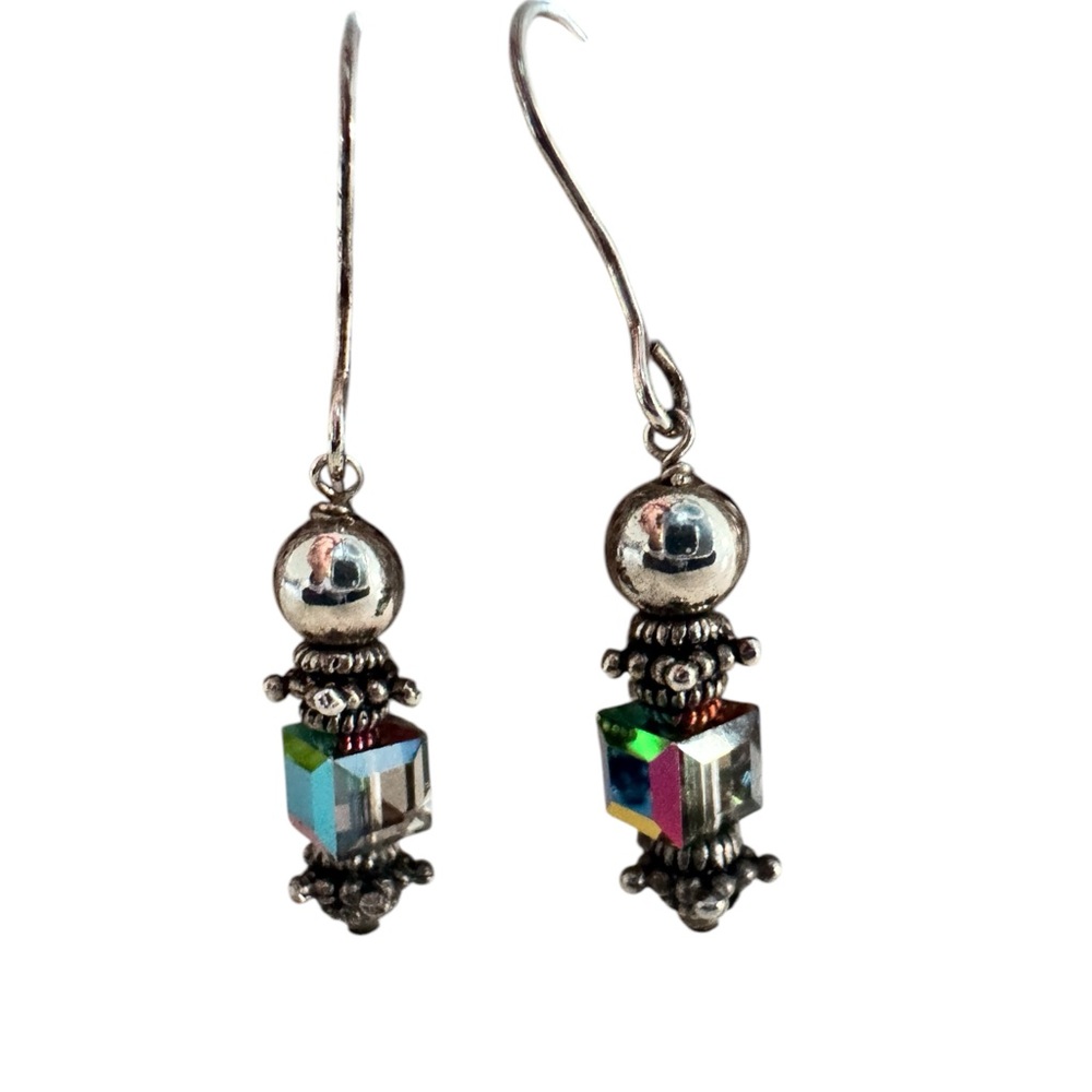 Elegant Sterling Silver and Multicolor Crystal Earrings EUC